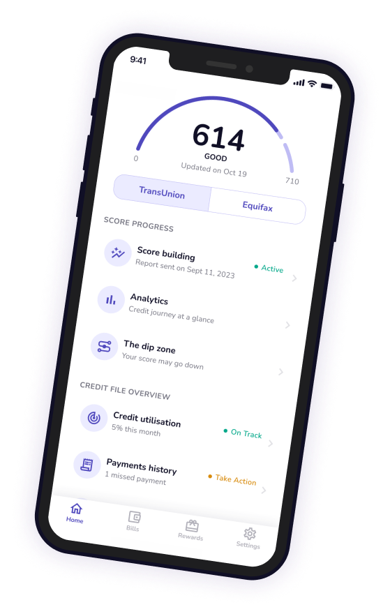 An illustration of the Pave app showing a credit score and score progress